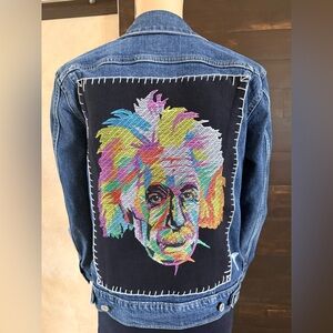 Upcycled Lucky Brand Albert Einstein Denim Jacket Size M